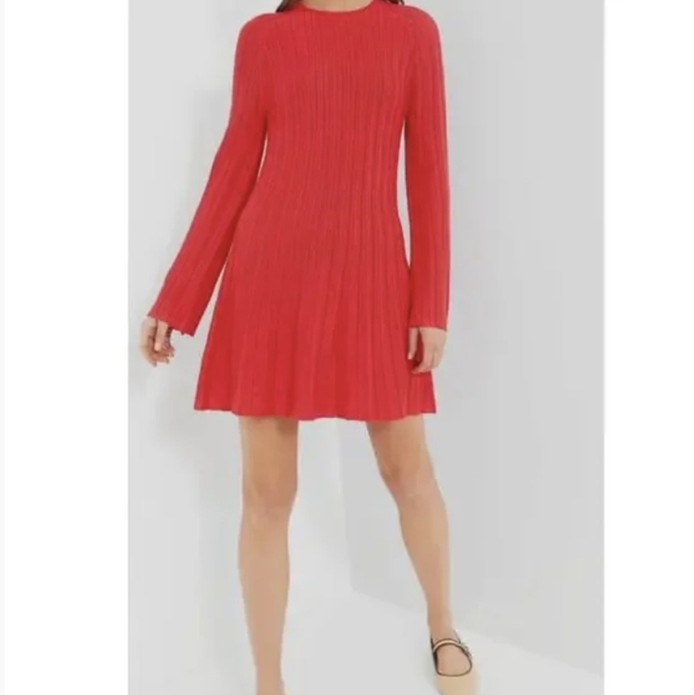 NWT Tuckernuck Pomander Place Red Adi Knit Bell Sleeve Dress Ribbed Knit Size M